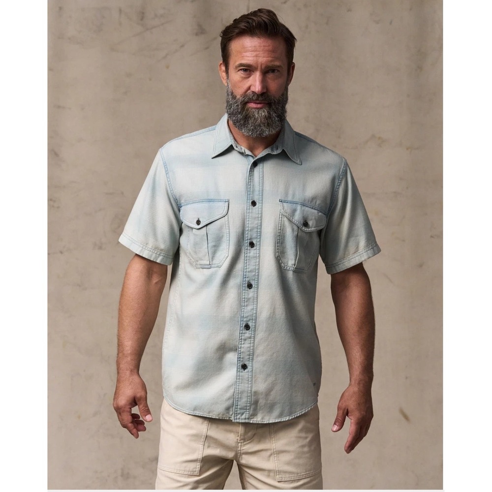 Filson Mens XXL Lightweight Alaskan Guide Shirt Short Sleeve Indigo Plaid